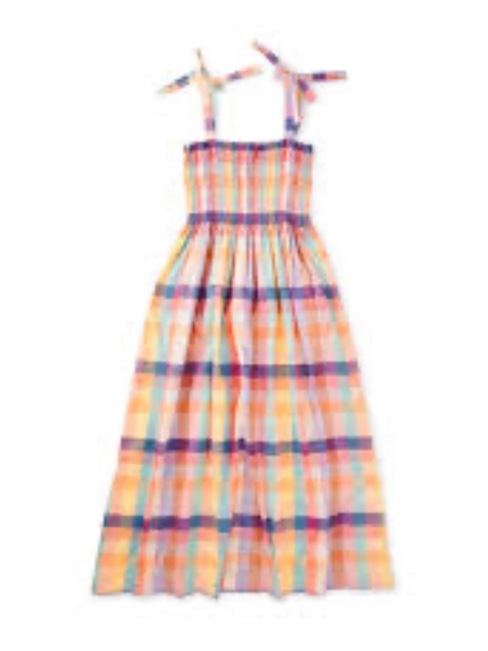 Girls' Multicolor Plaid Tie-Strap Maxi Dress
